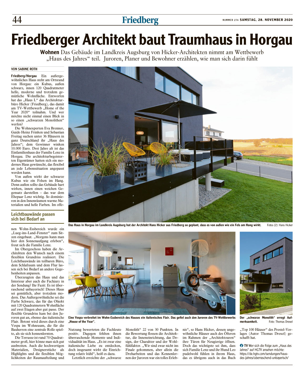 Hicker architekten - Artikel in der Friedberger Allgemeine vom 28.11.2020 zum Projekt  Haus L