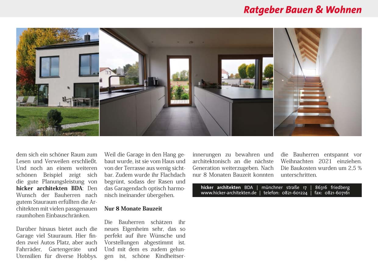 Hicker architekten - Haus S in der November-Ausgabe 2022 vom myHeimat Magazin Friedberg