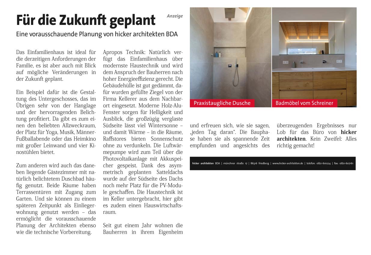 Hicker architekten - Haus BM in der Mai-Ausgabe 2023 vom myHeimat Magazin Friedberg
